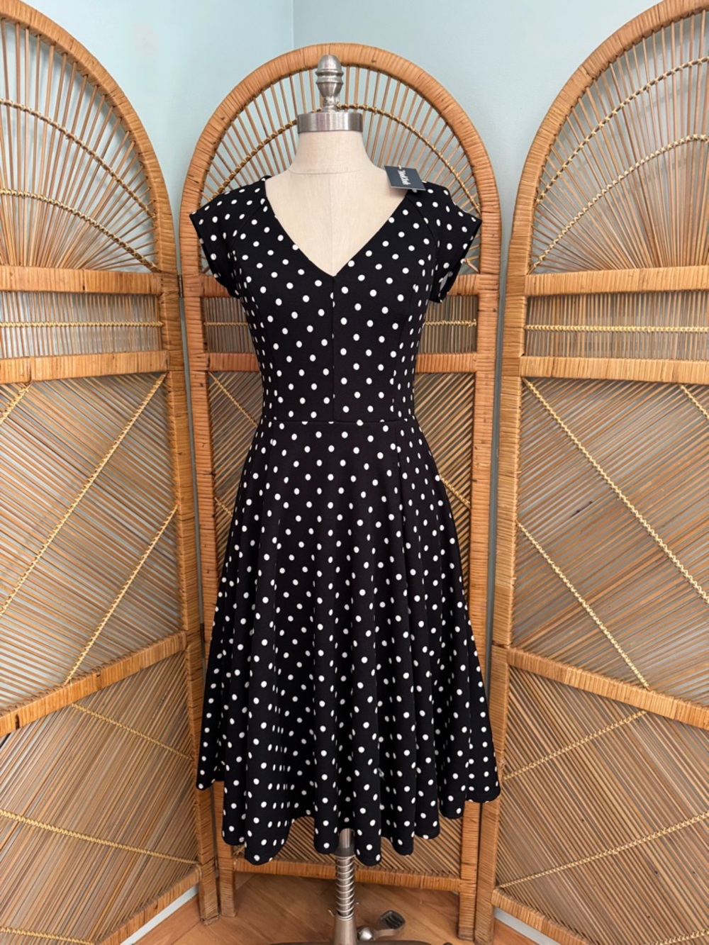 ModCloth NWT Black and White Polka Dot Midi Fit-and-Flare Dress S